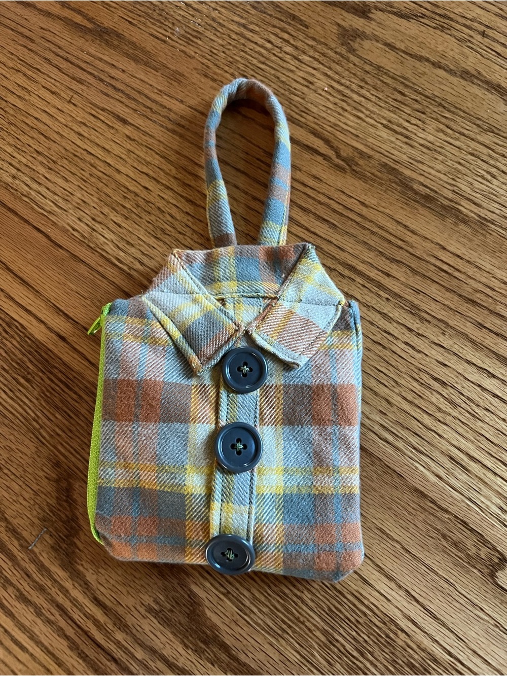 Handmade Flannel Shirt Mini Pouch Keychain Coin Purse Plaid Zipper Bag lined